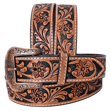 COMFYTACK Western Genuine Leather Belt for Men Women Cowboy Cowgirl Handmade Unisex Full Grain Heavy Duty Floral Tooled Belt